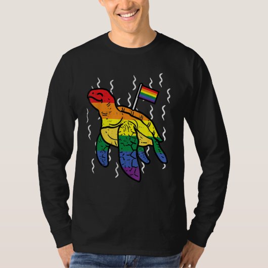 Gay Pride Turtle Rainbow Flag Cute Lgbtq Ally Men  Tシャツ (正面)