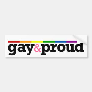 Gay&proudの白いバンパーステッカー バンパーステッカー