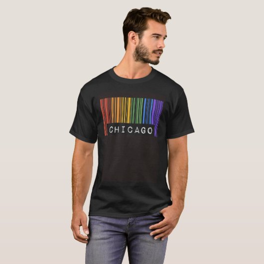 Gay Queer Barcode Pride Chicago Illinois Aesthetic Tシャツ (正面フル)