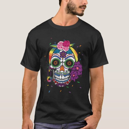 Gay Rainbow El Dia De Los Muertos LGBTQ LGBT Pride Tシャツ (正面)