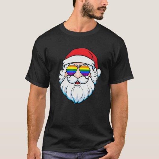 Gay Santa Claus Christmas Rainbow Sunglasses LGBT Tシャツ (正面)
