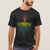 Gay Skeleton Rock Rainbow Pride Flag Lgbt Rocker B Tシャツ (正面)