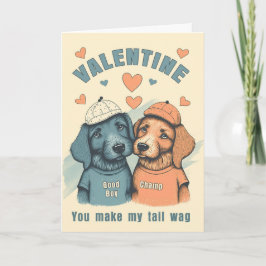 Gay Valentine Cute Male Dogs in Blue and Brown シーズンカード