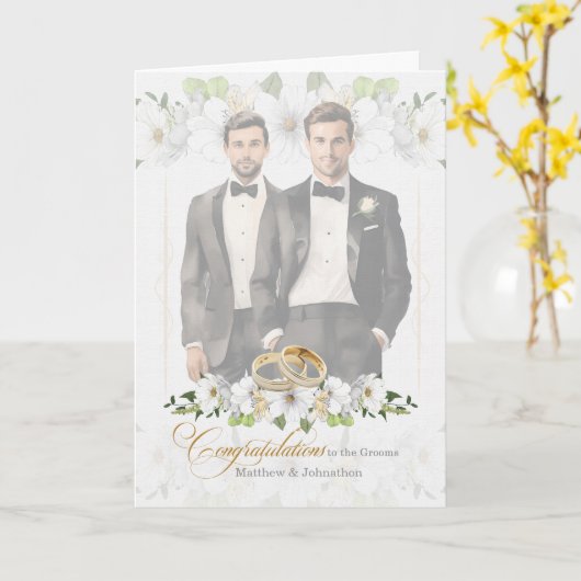 Gay Wedding Congratulations Two Grooms Vintage カード (黄色い花)