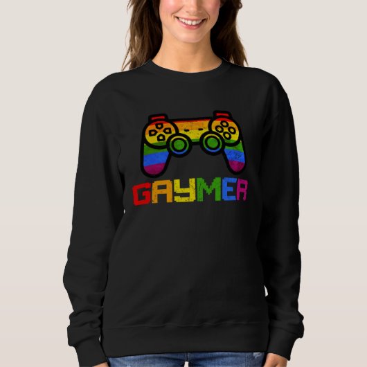 Gaymer Gamer Gay Pride LGBT  Lesbian Rainbow Flag スウェットシャツ (正面)