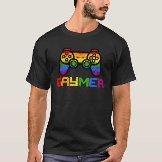 Gaymer Gamer Gay Pride LGBT  Lesbian Rainbow Flag Tシャツ (正面)