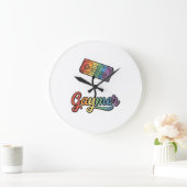 Gaymer Rainbow Gamer Vector Shirt Design_1 ラージ壁時計 (ホーム)
