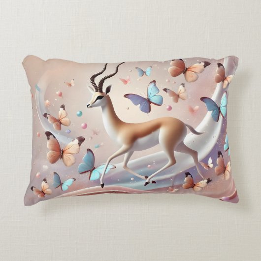 Gazelle and Butterflies Fantasy Art アクセントクッション (正面)