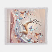 Gazelle and Butterflies Fantasy Art フリースブランケット (正面(横))