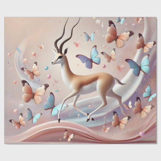 Gazelle and Butterflies Fantasy Art ラッピングペーパー (フラット)