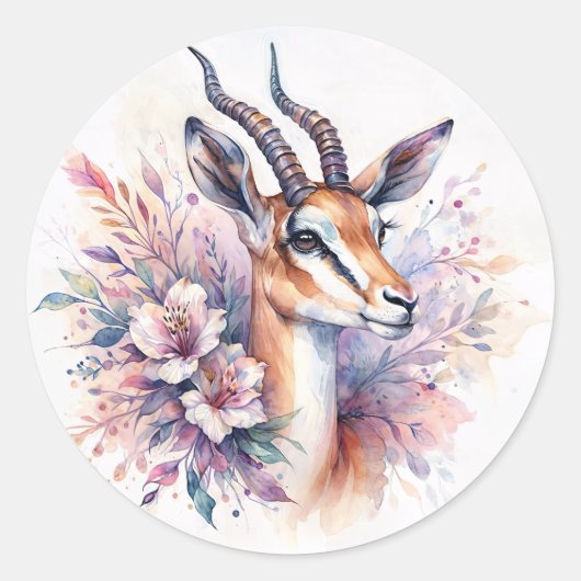 Gazelle Floral Watercolor ラウンドシール (正面)
