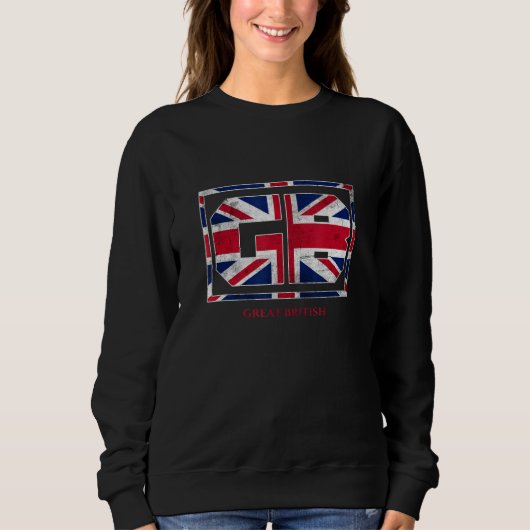 GB Great British with UK Flag Illustration Graphic スウェットシャツ (正面)