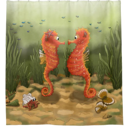 GB Shower Curtain Seahorses シャワーカーテン (正面)