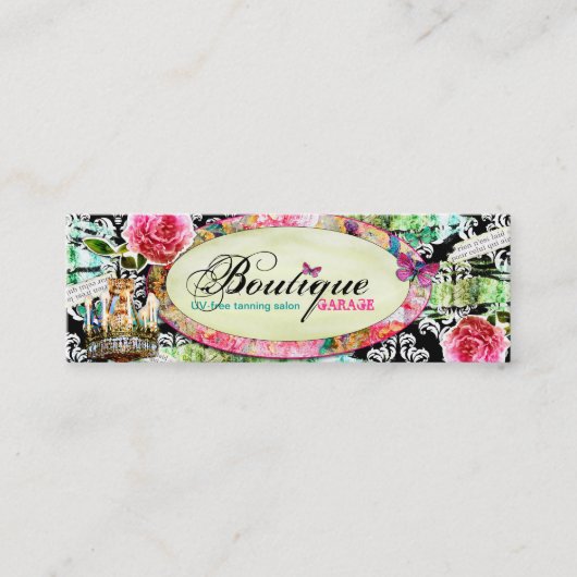 GCのぼろぼろのヴィンテージのチャームの黒のダマスク織 スキニー名刺 (正面)