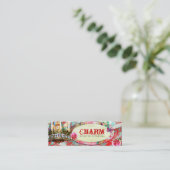 GCのぼろぼろのヴィンテージのチャーム- Turquioseの赤いダマスク織 スキニー名刺 (スタンド正面)