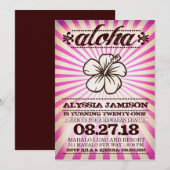 GCのアロハ日没のピンクの誕生日 招待状 (正面/裏面)