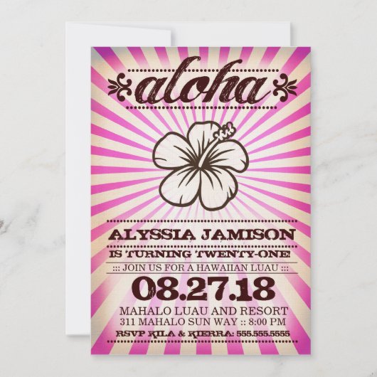 GCのアロハ日没のピンクの誕生日 招待状 (正面)