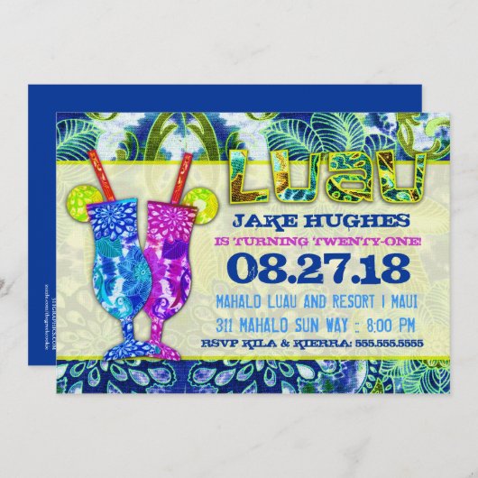 GCのハワイのカクテルの王室のでカリブのな青 招待状 (正面/裏面)