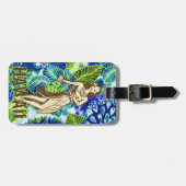 GCのハワイのフラ女の子のライムの青 ラゲッジタグ (正面横)