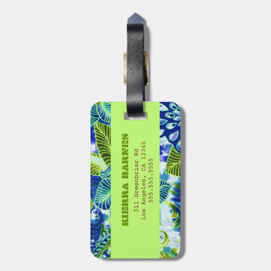 GCのハワイのフラ女の子のライムの青 ラゲッジタグ (裏面縦)