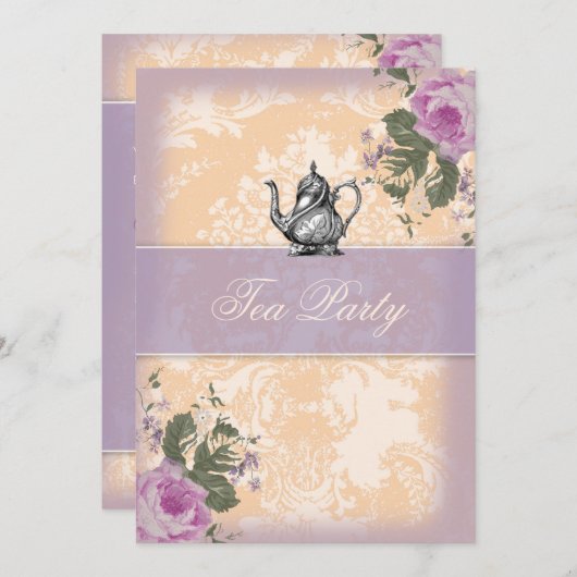 GCのヴィンテージのブライダルシャワーのお茶会 招待状 (正面/裏面)