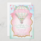 GCの熱気の気球の最初誕生日ルーシー 招待状 (正面/裏面)