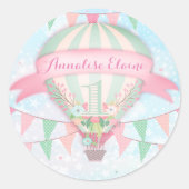 GCの熱気の気球の2のあたりの最初誕生日のステッカー ラウンドシール (正面)