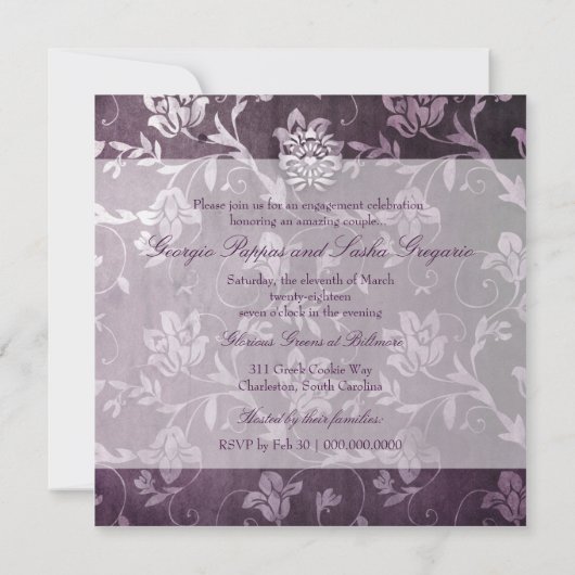 GCの熱烈な紫のフローラヴィンテージ 招待状 (裏面)