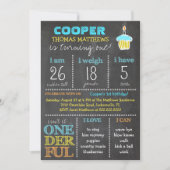 GCのOnederfulの最初誕生日の男の子の黒板 招待状 (正面)