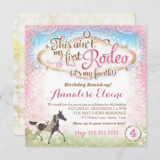GCはこれ私の最初ロデオの第4誕生日ではないです 招待状 (正面/裏面)