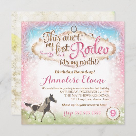 GCはこれ私の最初ロデオの第9誕生日ではないです 招待状 (正面/裏面)