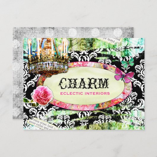 GCシャビーヴィンテージチャームブラックダマスク ポストカード (正面/裏面)