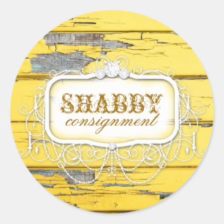 GCシャビーヴィンテージ黄色の木材ステッカー ラウンドシール