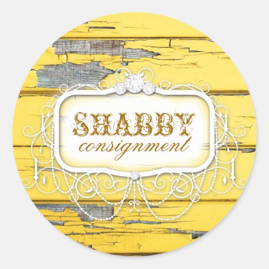 GCシャビーヴィンテージ黄色の木材ステッカー ラウンドシール (正面)