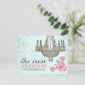 GCパステルピンク&ミントグリーンヴィンテージバラドット ポストカード (スタンド正面)