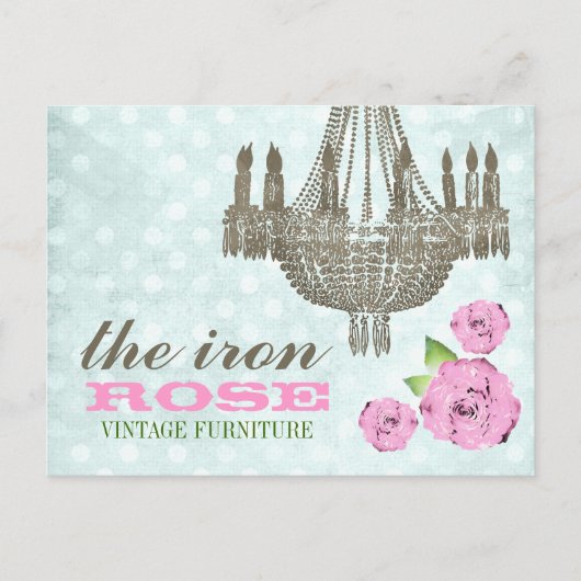 GCパステルピンク&ミントグリーンヴィンテージバラドット ポストカード (正面)