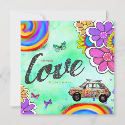 GCヒッピー タイダイ 招待 ブルー 招待状 (正面)