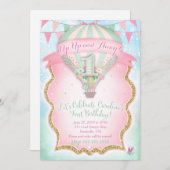 GCホットエアバルーンファースト誕生日カロライン 招待状 (正面/裏面)
