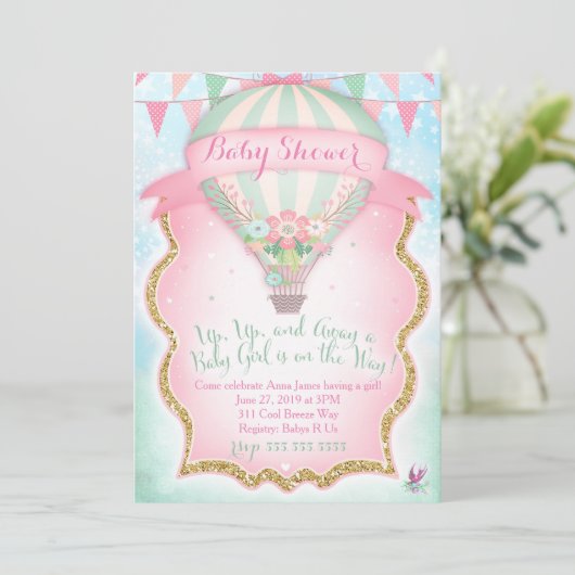GC熱気球ベビーシャワーガール 招待状 (スタンド正面)