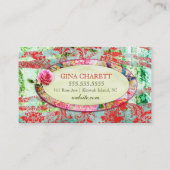 GC |のぼろぼろのヴィンテージのチャーム- Turquioseの赤いダマスク織 名刺 (裏面)