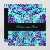 GC |のヴィンテージのターコイズ及び紫色のダマスク織 招待状 (正面/裏面)