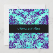GC |のヴィンテージのターコイズ及び紫色のダマスク織 招待状 (正面)