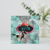 GC |の折衷的にヴィンテージのダマスク織の馬のターコイズ 招待状 (スタンド正面)