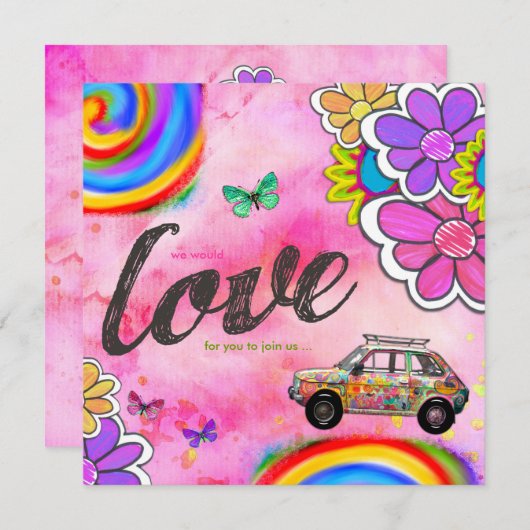 GC |の腰回りが大きな絞り染めの招待のピンク 招待状 (正面/裏面)