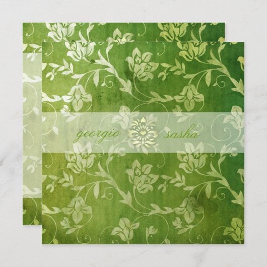 GC |の豪華な緑の花のヴィンテージ 招待状 (正面/裏面)
