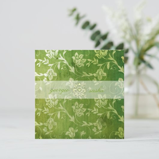 GC |の豪華な緑の花のヴィンテージ 招待状 (スタンド正面)