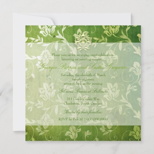 GC |の豪華な緑の花のヴィンテージ 招待状 (裏面)