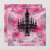 GC|ジョリーブラックシャンデリアピンクグレーダマスク 招待状 (正面/裏面)