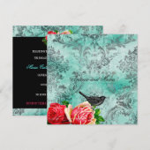 GC|ヴィンテージバード&バラ|ターコイズダマスク 招待状 (正面/裏面)
