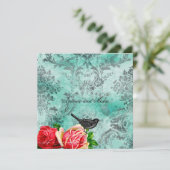 GC|ヴィンテージバード&バラ|ターコイズダマスク 招待状 (スタンド正面)